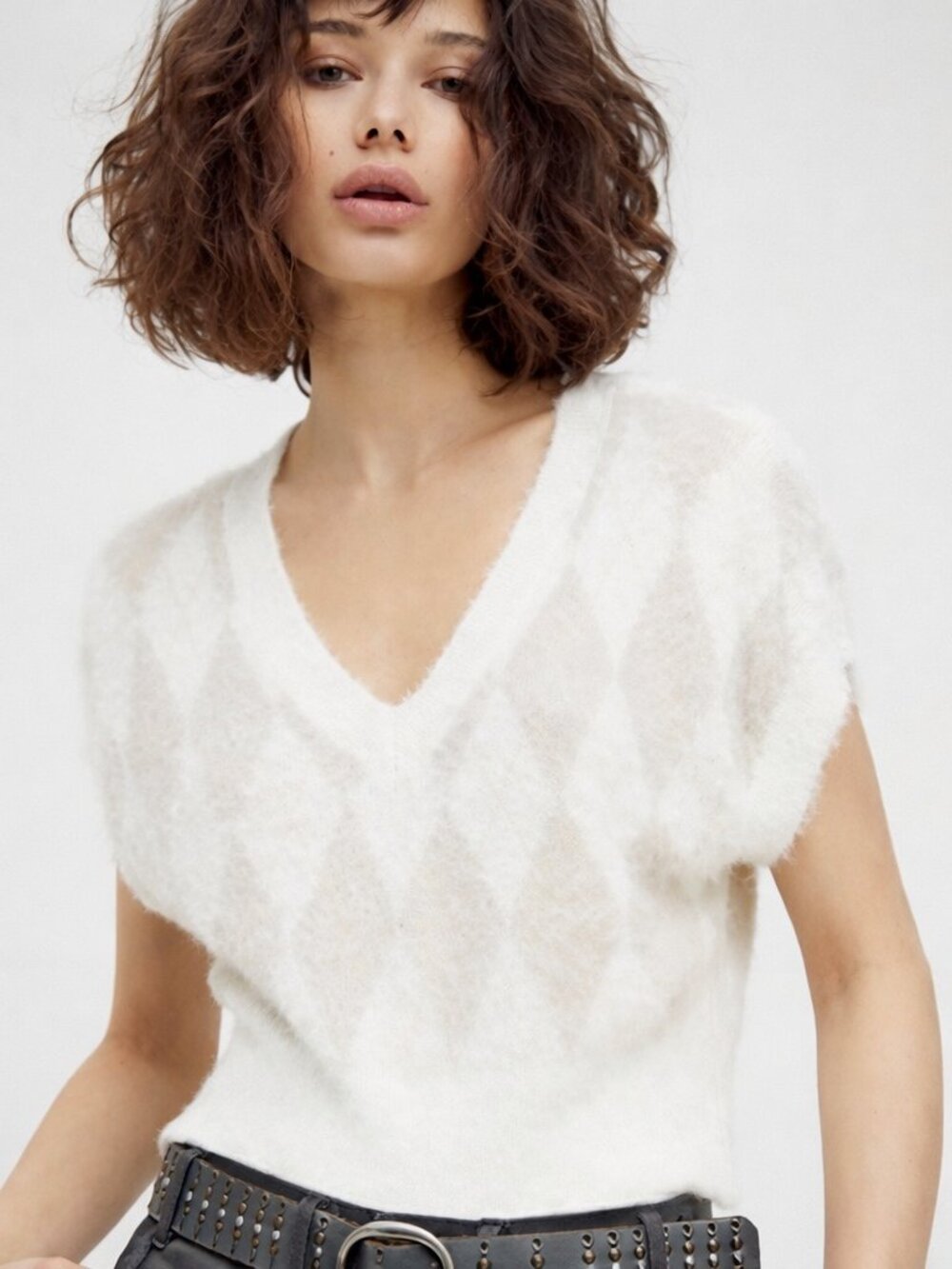 FREE PEOPLE Cotton Through the Motions Argyle‎ Sweater Vest in Beach Shells SZ S
